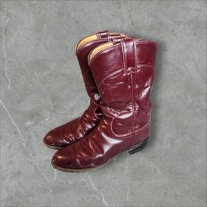 Justin 3068 Burgundy Leather Cowboy Roper Western Boots Sz 6 B